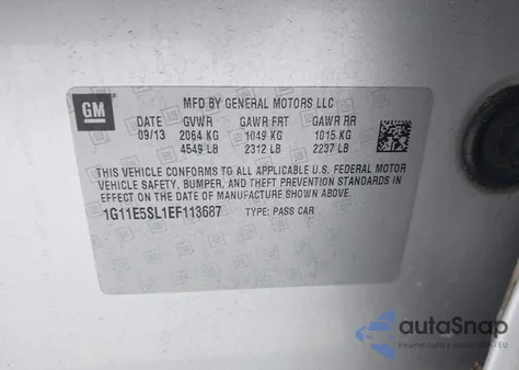 2014 Chevrolet Malibu 2Lt z USA, uszkodzony, nr VIN 1G11E5SL1EF113687